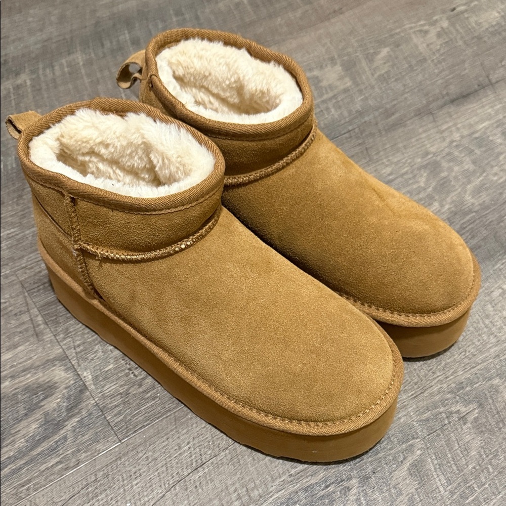 Cozy Tan Suede Platform Boots